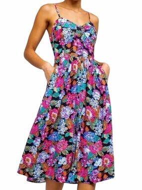 Rolla’s Eve Tapestry Dress Floral Midi Fit & Flare Spaghetti Strap XS